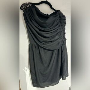 One shoulder beaded black mini dress Black size L